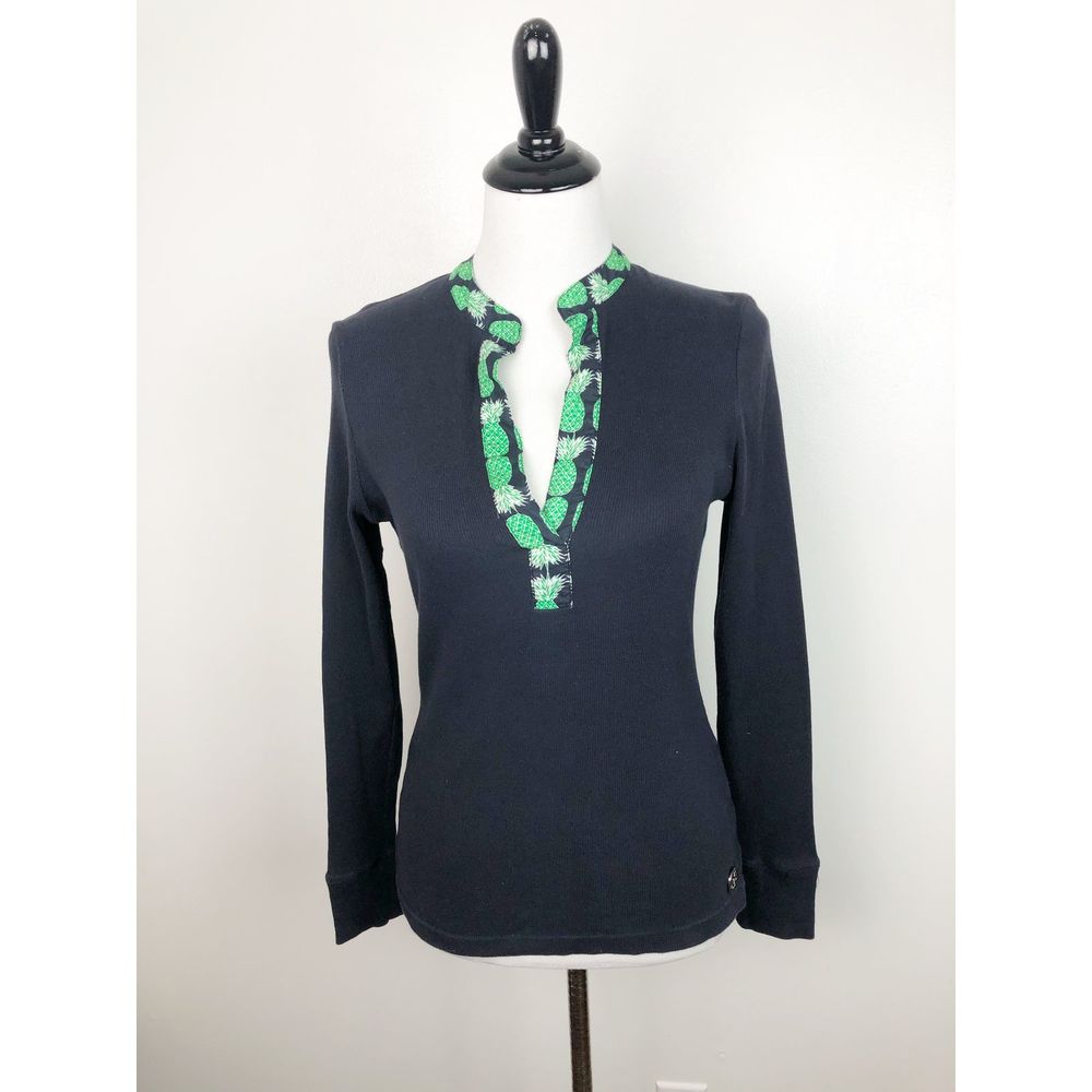 Tory Burch Navy Ribbed Pineapple Top Medium